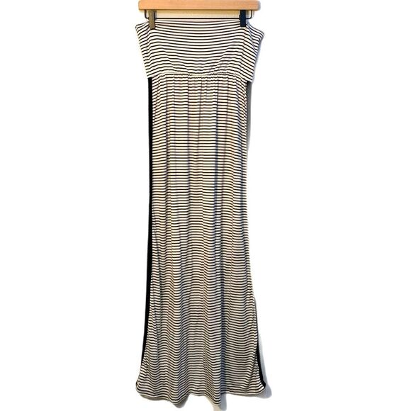 EVERLEIGH Strapless Jersey Maxi Dress Women LP White Black Stripes Baby Doll. - Picture 1 of 8